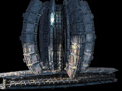 Alien base hadron collider tower Low-poly 3D model
