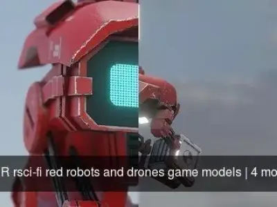 USSR rsci-fi red robots and drones game models 3D Model Pack