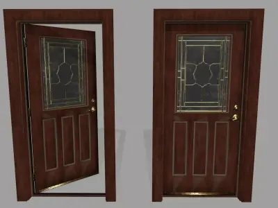 door 1 pair of wooden doors Low-poly 3D model