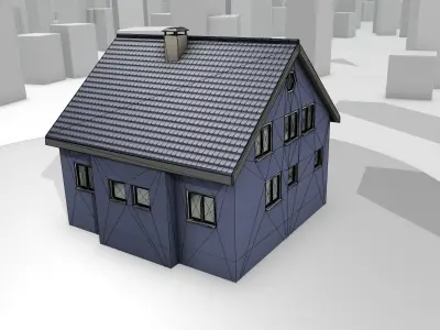 City House -18- Half-Double-House - Roof blue- Wall blue Low-poly 3D model
