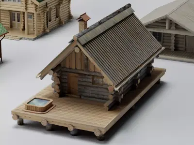 Log Cabin Wooden House Pack PBR Game Ready Low-poly 3D model
