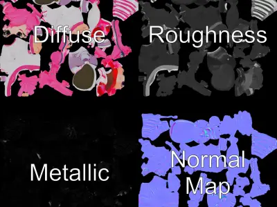 PinkHaired Anime Character Rigged and Animated with Headphones Low-poly 3D model