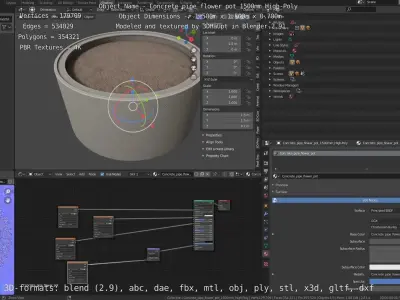 Concrete Pipe Flower Pot 1500mm High-Poly 3D model
