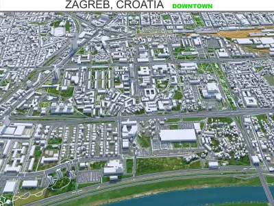 Zagreb Downtown Croatia Low-poly 3D model