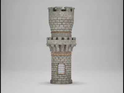 Medieval Round Bastion Tower Low-poly 3D model