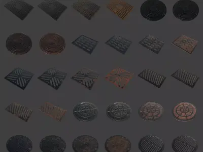 Manhole-Sewer-Drain Covers 15 PBR Texture Set Texture