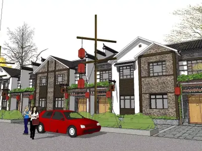 Bed and Breakfast - architecture along street 02 3D model