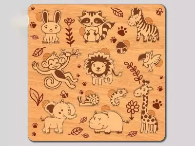 10 Designs Children Kids Puzzles Laser Cut 2D Files 3D model