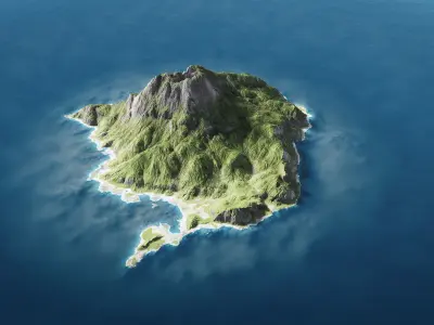 Volcano Island Low-poly 3D model