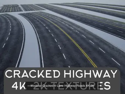 PBR 4K-2K Four-Lane Highway Roads Collection 3D Model Pack