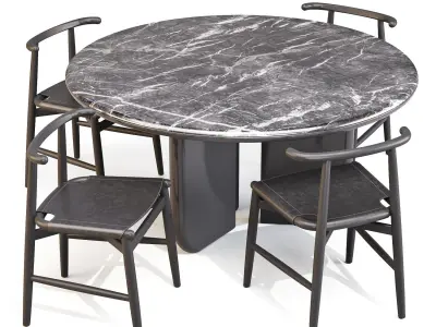 Dining Set 02 Meridiani Italo Table and Emilia Chairs Low-poly 3D model