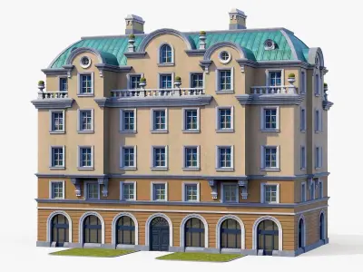Neoclassic hotel Low-poly 3D model