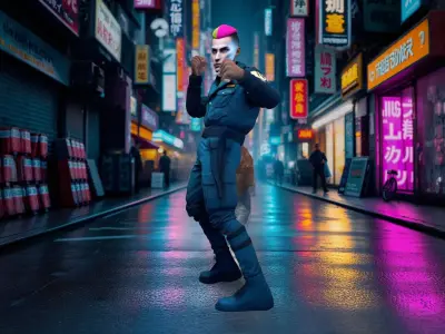 Cyberpunk Street Samurai with Neon Accents Low-poly 3D model