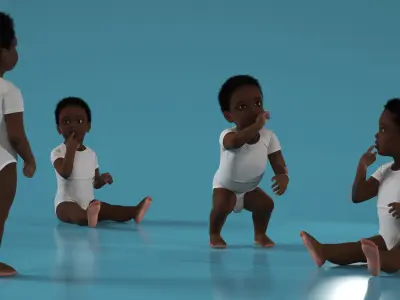  One Year Old Black Boy in Bodysuit Rigged for Maya 