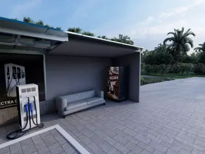 Modern EV Charging Station and Office Building Exterior 3D model
