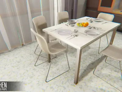 Kitchen - interior and props Low-poly 3D model