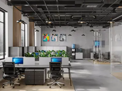 office design and scene Low-poly 3D model