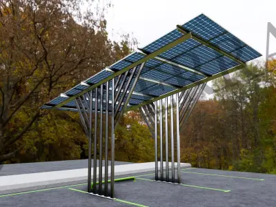 Lowpoly Solar Carport-T Types-Steel Structure Low-poly 3D model