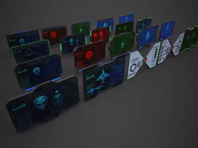 Sci-Fi Monitor Collection Low-poly 3D model