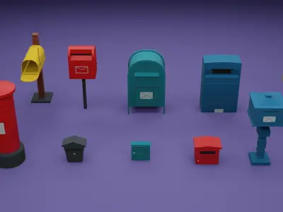 Low Poly Mailboxes Low-poly 3D model