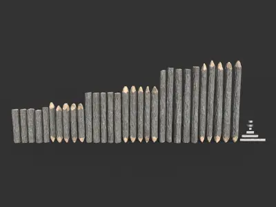 51 Lowpoly Wooden Log Fences - 240303 Low-poly 3D model