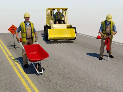 Road Workers Scene  Low-poly 3D model
