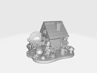 St Patrick Day Lucky Cottage Leprechaun House with Rainbow 3D print model