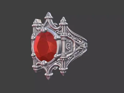 Gothic Church Ring with Gemstone 3D print model