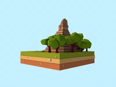 Cartoon Low Poly The Great Jaguar Tikal Temple Low-poly 3D model