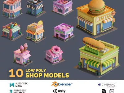 Cartoon Shops Low-poly 3D model