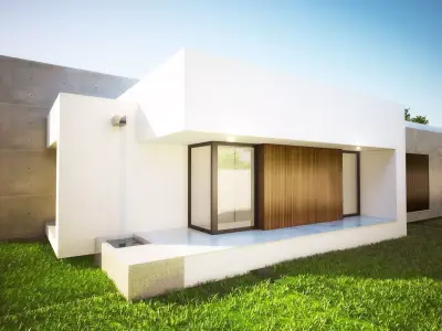3D Model Luxury U-Shaped House with Inner Courtyard and Garden Low-poly 3D model