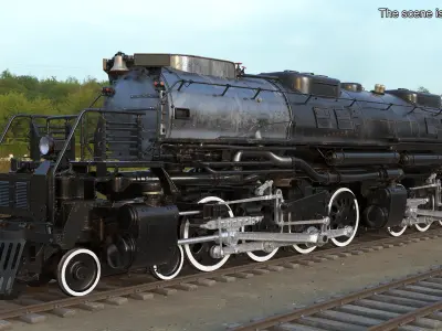  Vintage Locomotive with Trailed Tender Rigged for Cinema 4D 