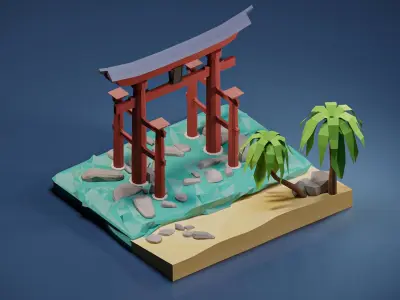 Floating Torii Gate Low-poly 3D model