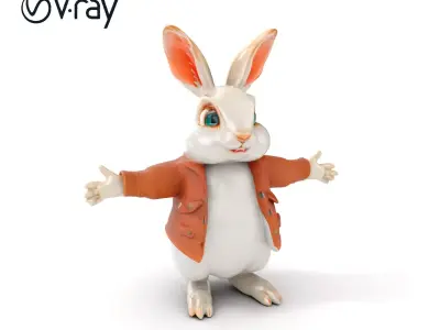 Fluffy Rabbit Character Rigged and Animated for Games and Cin... Low-poly 3D model