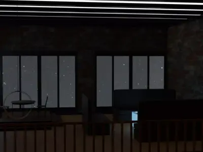 balcony inside of room at night 3D model