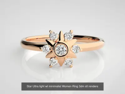 9 Star Ultra light wt minimalist Women Ring 3dm stl renders 3D Model Pack