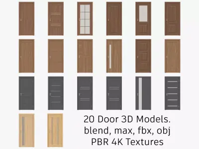 Wooden Interior Doors with Furniture 3D Model Pack