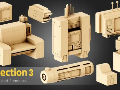 80 Sci-Fi Elements - Kitbash Low-poly 3D model