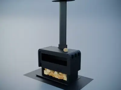 Fireplace wood burning stove Low-poly 3D model