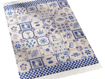 Mariana Tile Flatweave Printed Rug 3D model