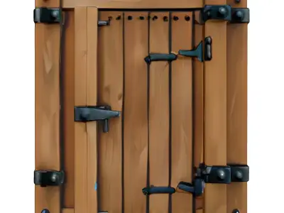 Rustic Wooden Garden Gate with Hardware Low-poly 3D model