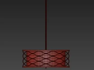 Solei 5 Light Old Gold Pendant with White Linen Fabric Shade 3D model