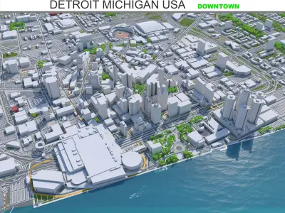 Detroit Downtown Michigan USA Low-poly 3D model