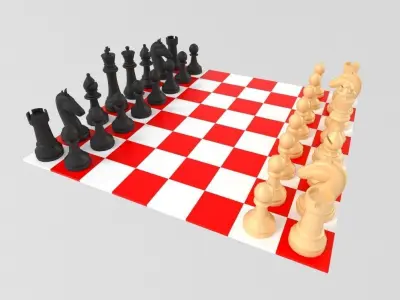 Chess board with pieces Low-poly 3D model
