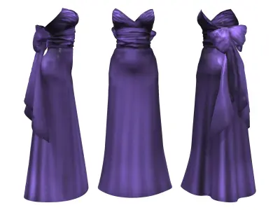 Bow Sash Long Gown Dress Low-poly 3D model