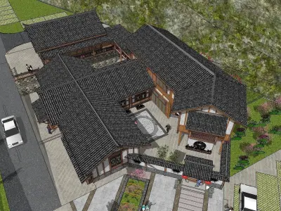 Bed and Breakfast - Chinese courtyard building 3D model