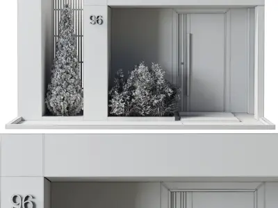 Door Outdoor entrance and fence and graden 02  3D model