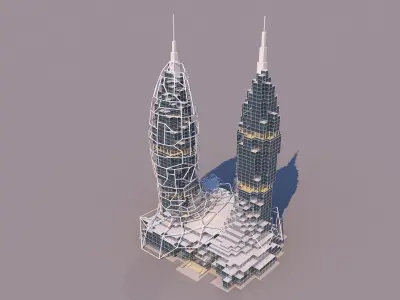 0185 - Skyscraper Architecture 3D Project - 2D Drawings 3D model