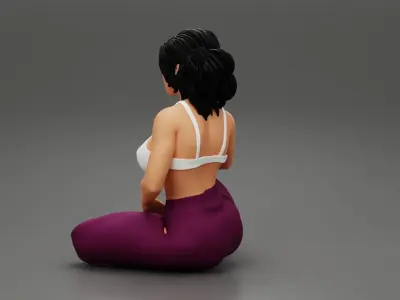 Pretty Woman In Bra And pants Sitting On The Floor 3D print model