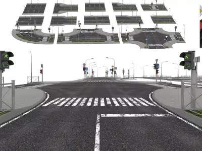 Modular Urban Road  Intersection 3D Asset Pack Low-poly 3D model